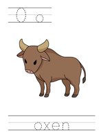 Printable print practice worksheet - Oo oxen