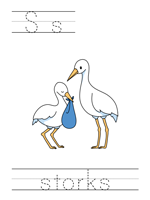Printable print practice worksheet - Ss storks