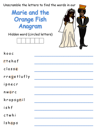 Marie and the Orange Fish Anagram Puzzle