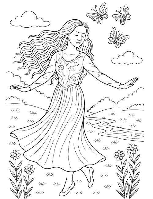 coloring page of Etain dancing
