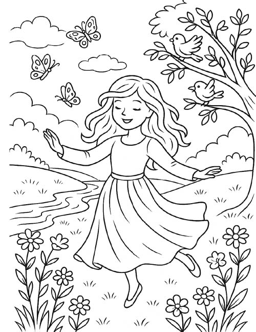 simple coloring page of Etain dancing