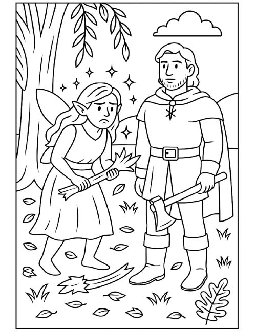 coloring page of the Willow chopped down