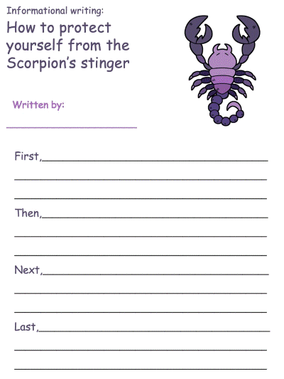 Printable Informational Writing Activities - Scorpio Theme
