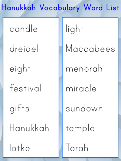 Hanukkah Vocabulary Words