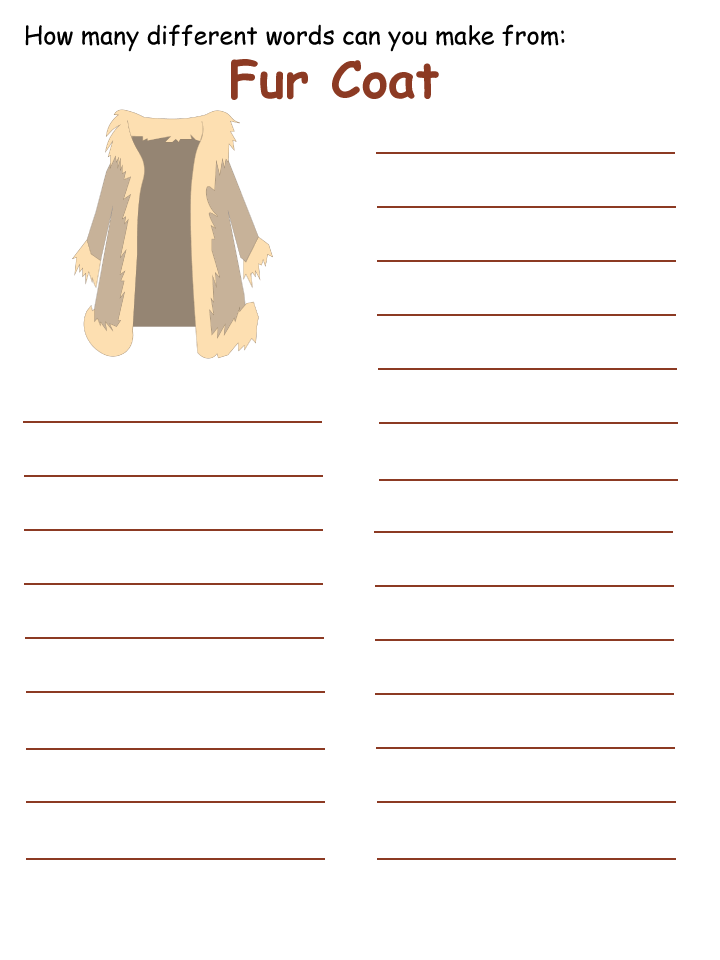 Word mine worksheet in colour.