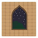 A starry night out the window of a mosque.