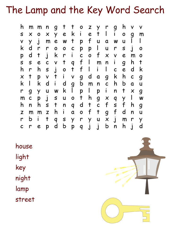 One of the word search puzzles for the Nasruddin fable 'The Lamp and the Key'.
