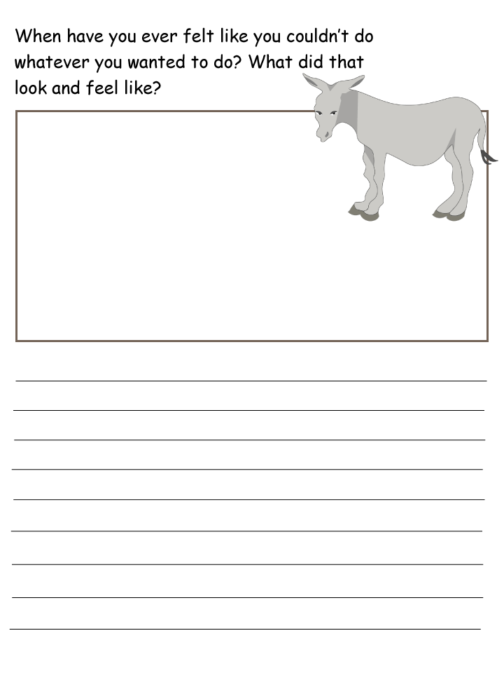 The coloured version of the drawing and writing printable template for this fable.