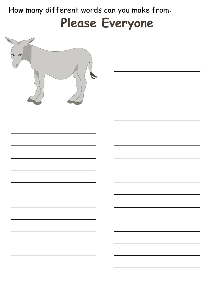 The word mine printable template for the phrase 'Please Everyone'