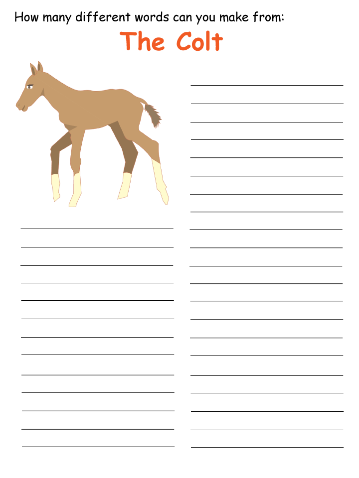 The word mine printable template for the phrase 'The Colt'