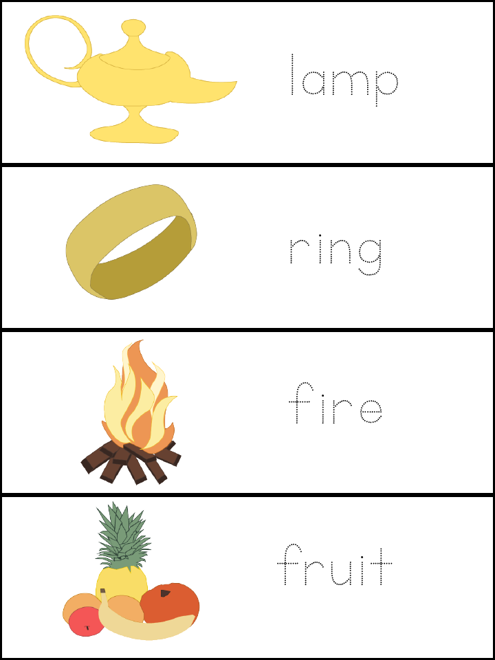 Word wall #4, in colour, with traceable letters