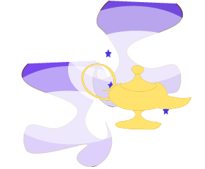 The genie of the lamp is about to come out of the magical lamp.