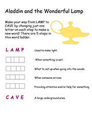 An example of the word ladder printable template, in colour.