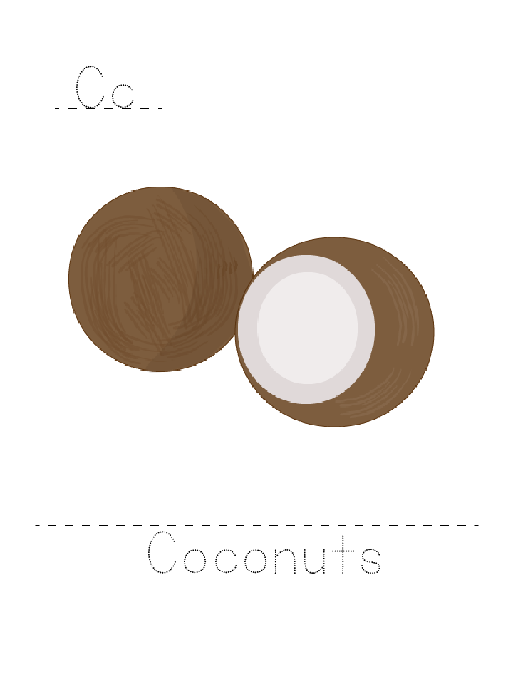 The word Coconuts: tracing worksheet