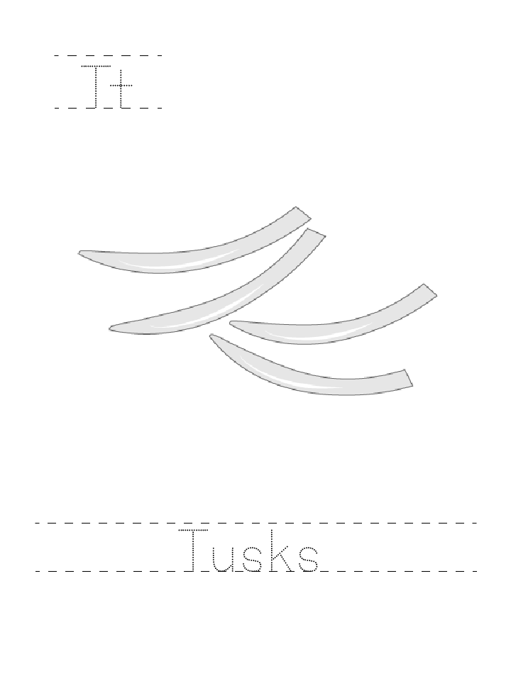 The word Tusks: tracing worksheet