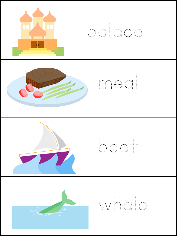 Word wall #1, in colour, with traceable letters