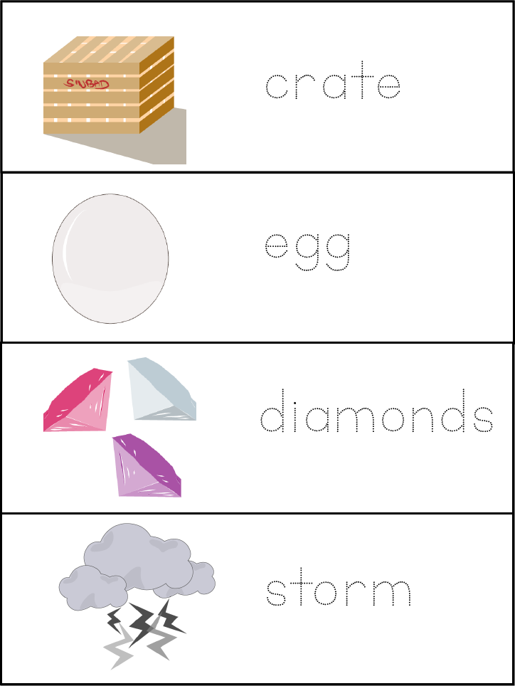 Word wall #2, in colour, with traceable letters