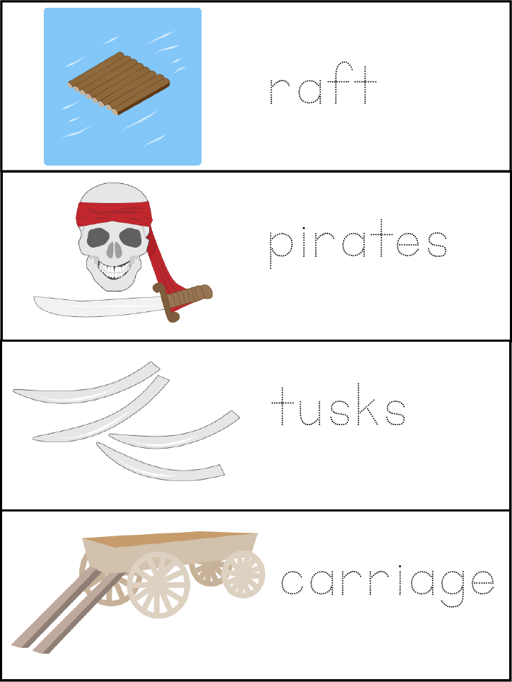 Word wall #5, in colour, with traceable letters