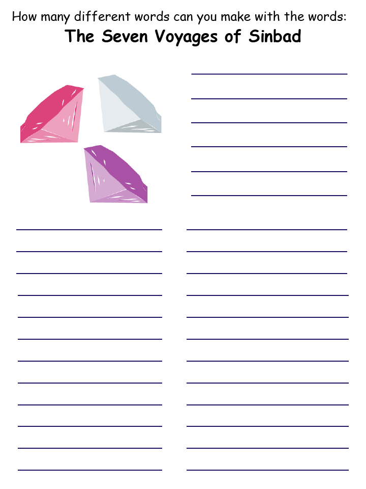 The word mine printable template for the phrase 'The Seven Voyages of Sinbad'