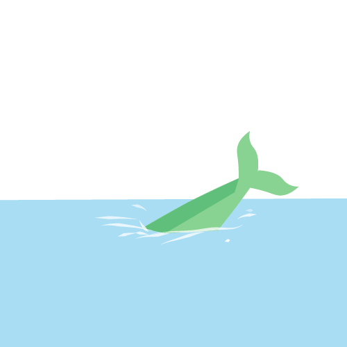 The whale swimming back into the water